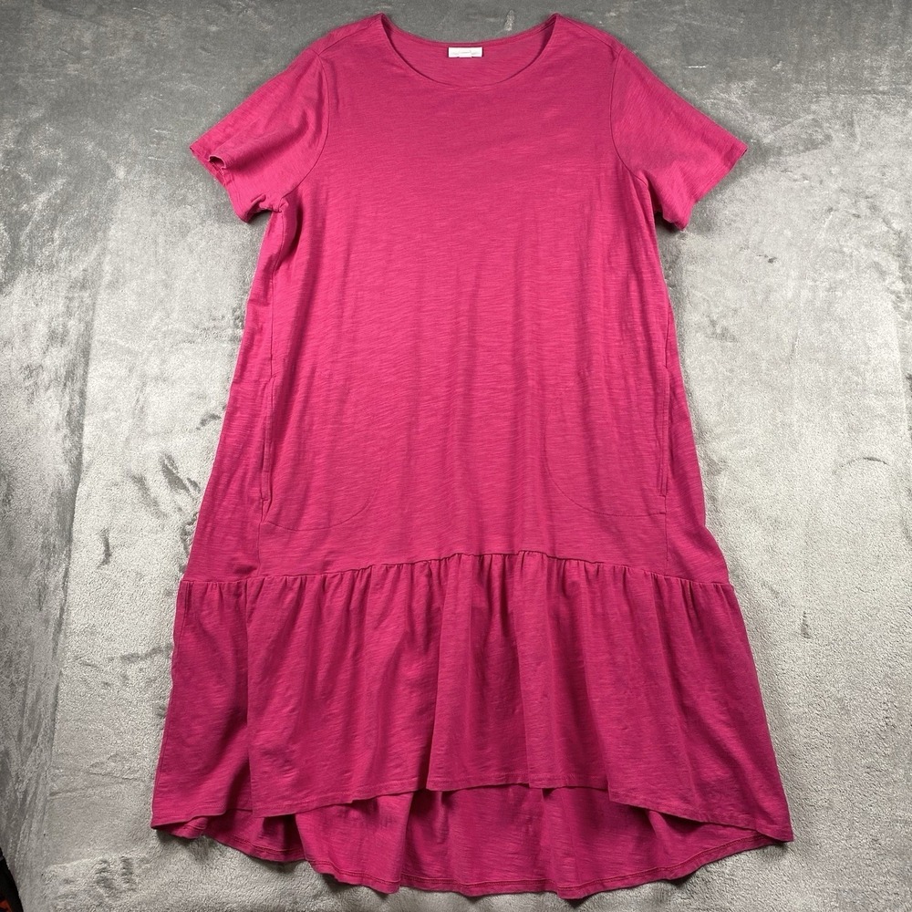 J Jill Dress Womens Size 1X Pink Slub Cotton Modal Flounce Hem Pockets‎ Pullover